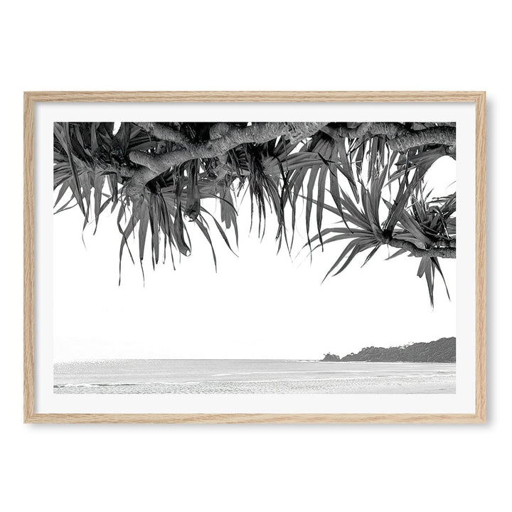 Byron Beach View B&W Wall Art Print A1 (59.4 x 84.1cm) / Natural Oak Frame / White Border from our Australian Made Framed Wall Art, Prints & Posters collection by Profile Products (Australia) Pty Ltd