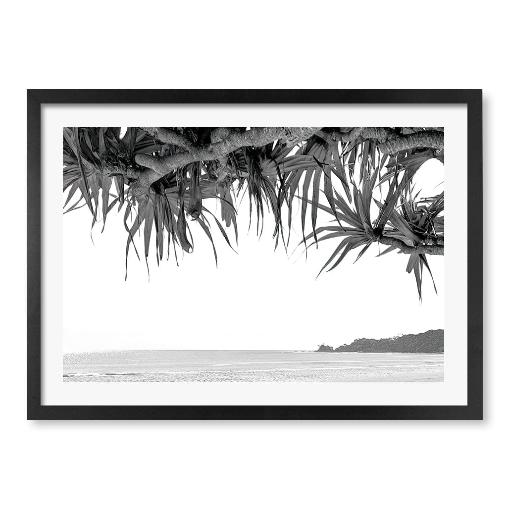 Byron Beach View B&W Wall Art Print A2 (42 x 59.4cm) / Matte Black Frame / White Border from our Australian Made Framed Wall Art, Prints & Posters collection by Profile Products (Australia) Pty Ltd
