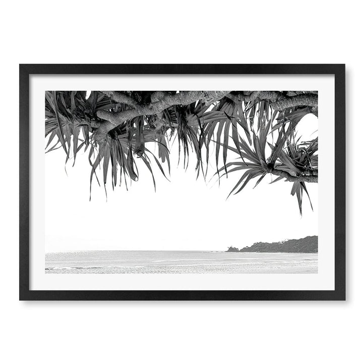 Byron Beach View B&W Wall Art Print A2 (42 x 59.4cm) / Matte Black Frame / White Border from our Australian Made Framed Wall Art, Prints & Posters collection by Profile Products (Australia) Pty Ltd