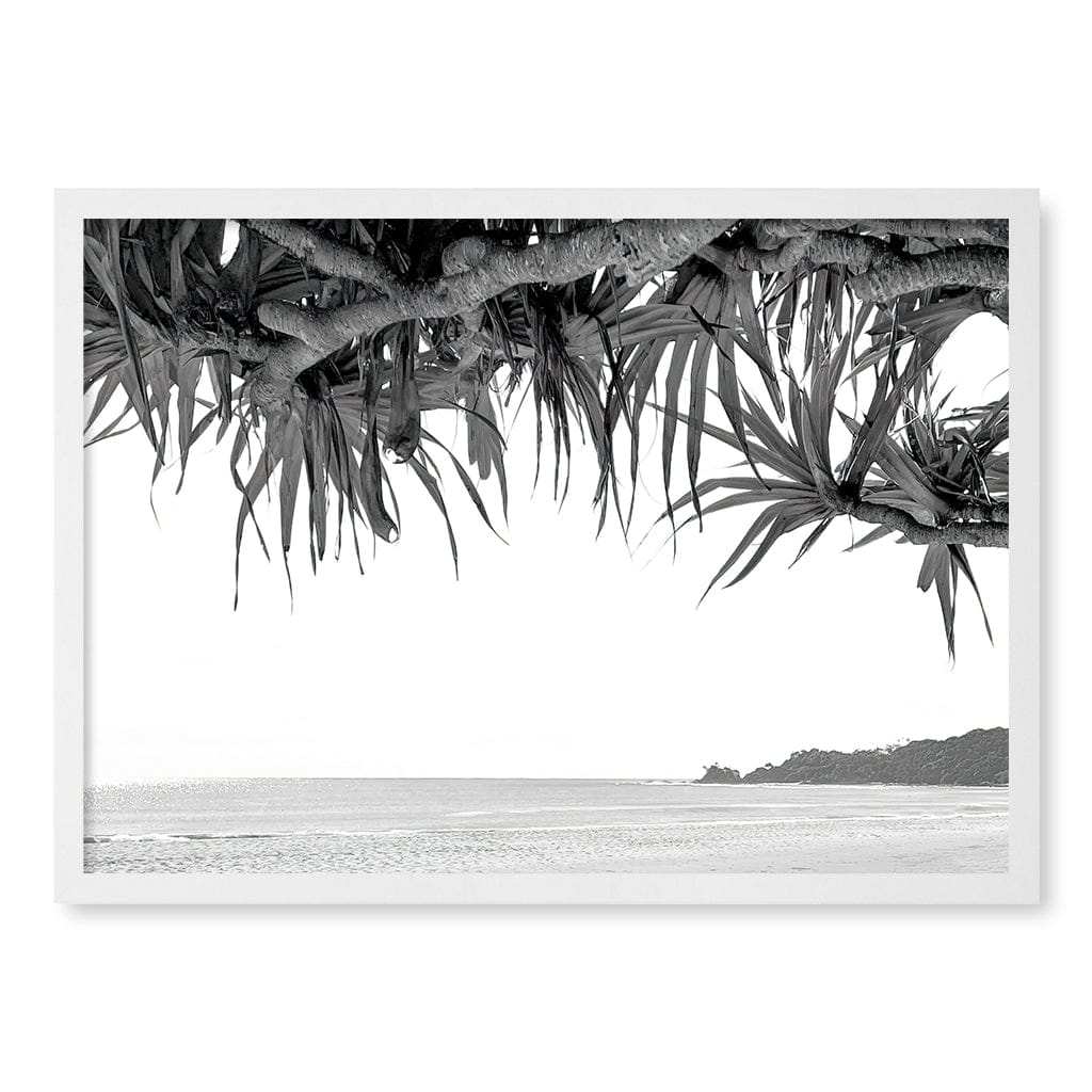 Byron Beach View B&W Wall Art Print A2 (42 x 59.4cm) / Matte White Frame / No Border from our Australian Made Framed Wall Art, Prints & Posters collection by Profile Products (Australia) Pty Ltd
