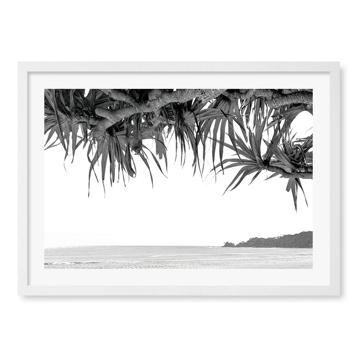 Byron Beach View B&W Wall Art Print A2 (42 x 59.4cm) / Matte White Frame / White Border from our Australian Made Framed Wall Art, Prints & Posters collection by Profile Products (Australia) Pty Ltd