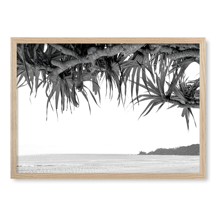 Byron Beach View B&W Wall Art Print A2 (42 x 59.4cm) / Natural Oak Frame / No Border from our Australian Made Framed Wall Art, Prints & Posters collection by Profile Products (Australia) Pty Ltd