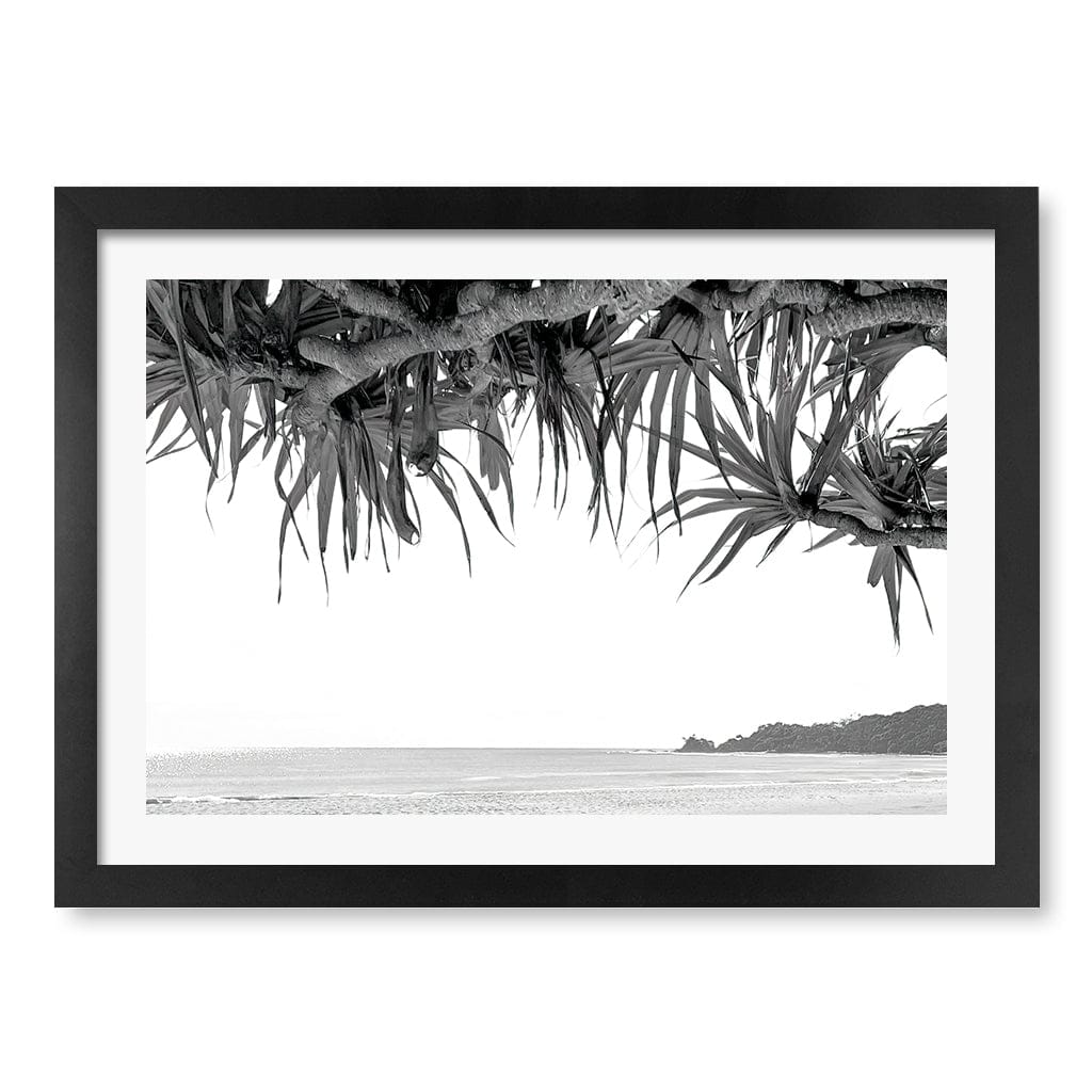 Byron Beach View B&W Wall Art Print A3 (29.7 x 42cm) / Matte Black Frame / White Border from our Australian Made Framed Wall Art, Prints & Posters collection by Profile Products (Australia) Pty Ltd