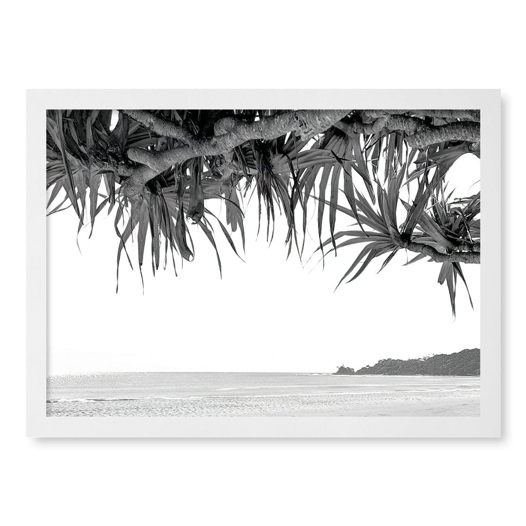 Byron Beach View B&W Wall Art Print A3 (29.7 x 42cm) / Matte White Frame / No Border from our Australian Made Framed Wall Art, Prints & Posters collection by Profile Products (Australia) Pty Ltd