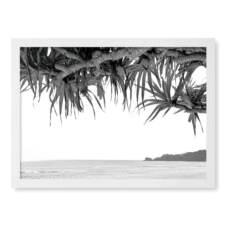 Byron Beach View B&W Wall Art Print A3 (29.7 x 42cm) / Matte White Frame / No Border from our Australian Made Framed Wall Art, Prints & Posters collection by Profile Products (Australia) Pty Ltd