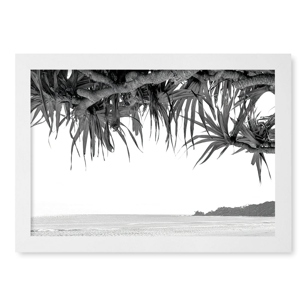 Byron Beach View B&W Wall Art Print A4 (21 x 29.7cm) / Matte White Frame / No Border from our Australian Made Framed Wall Art, Prints & Posters collection by Profile Products (Australia) Pty Ltd