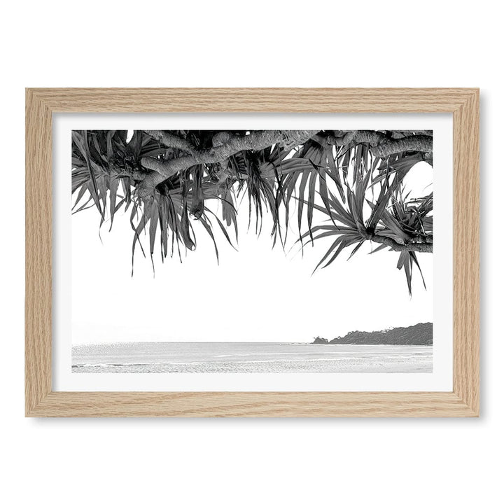 Byron Beach View B&W Wall Art Print A4 (21 x 29.7cm) / Natural Oak Frame / White Border from our Australian Made Framed Wall Art, Prints & Posters collection by Profile Products (Australia) Pty Ltd
