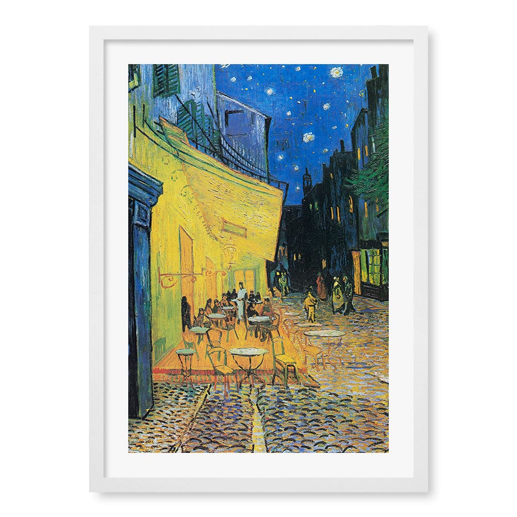 Cafe Terrace at Night Wall Art Print A2 (42 x 59.4cm) / Matte White Frame / White Border from our Australian Made Wall Art collection by Profile Australia