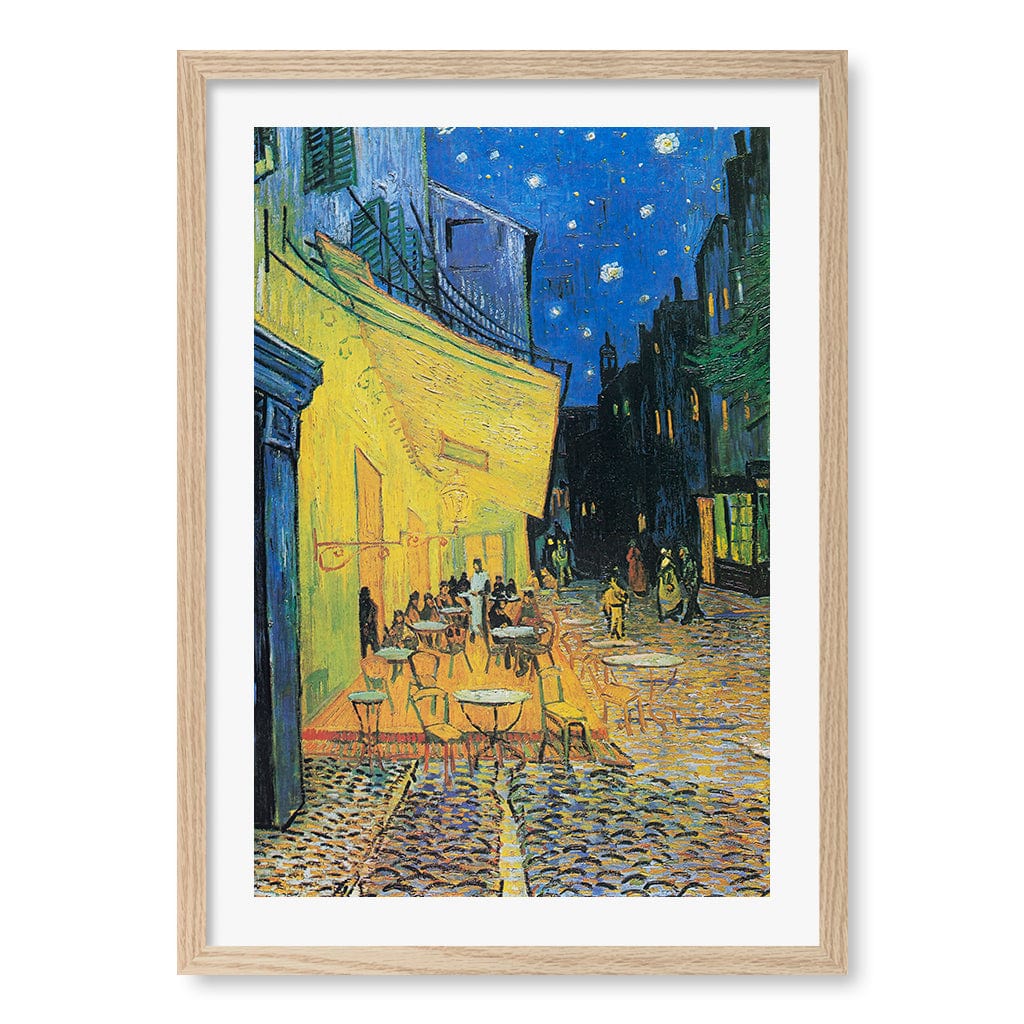Cafe Terrace at Night Wall Art Print A2 (42 x 59.4cm) / Natural Oak Frame / White Border from our Australian Made Wall Art collection by Profile Australia