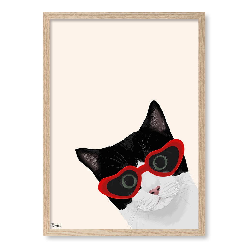 Cheeky Cat Art Print by Tara Royle A4 (21 x 29.7cm) / Natural Oak Frame / No Border from our Australian Made Framed Wall Art, Prints & Posters collection by Profile Australia