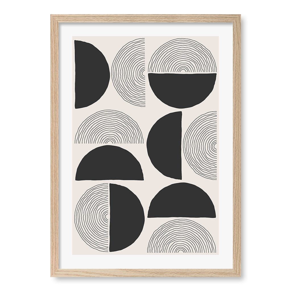 Circle Lines Cluster Wall Art Print A2 (42 x 59.4cm) / Natural Oak Frame / White Border from our Australian Made Framed Wall Art, Prints & Posters collection by Profile Australia