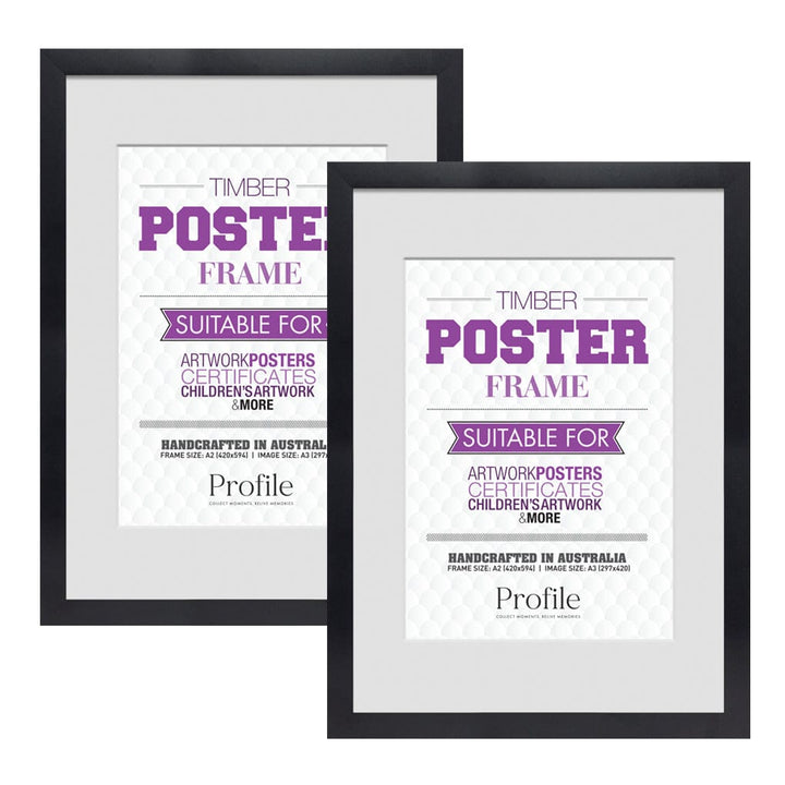 Classic Black A2/A3 Poster Frame Set (2 Pack) from our Australian Made Picture Frames collection by Profile Products (Australia) Pty Ltd