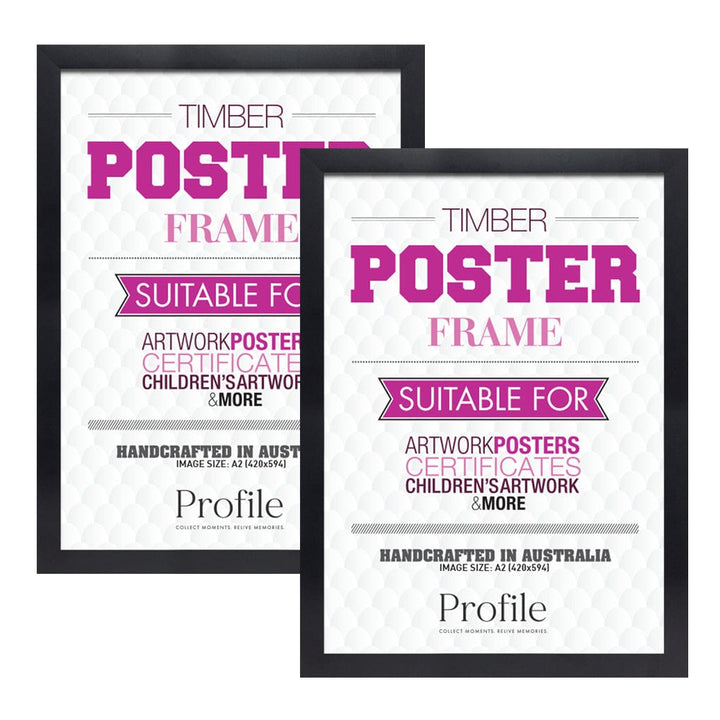 Classic Black A2 Poster Frame Set (2 Pack) from our Australian Made Picture Frames collection by Profile Products (Australia) Pty Ltd