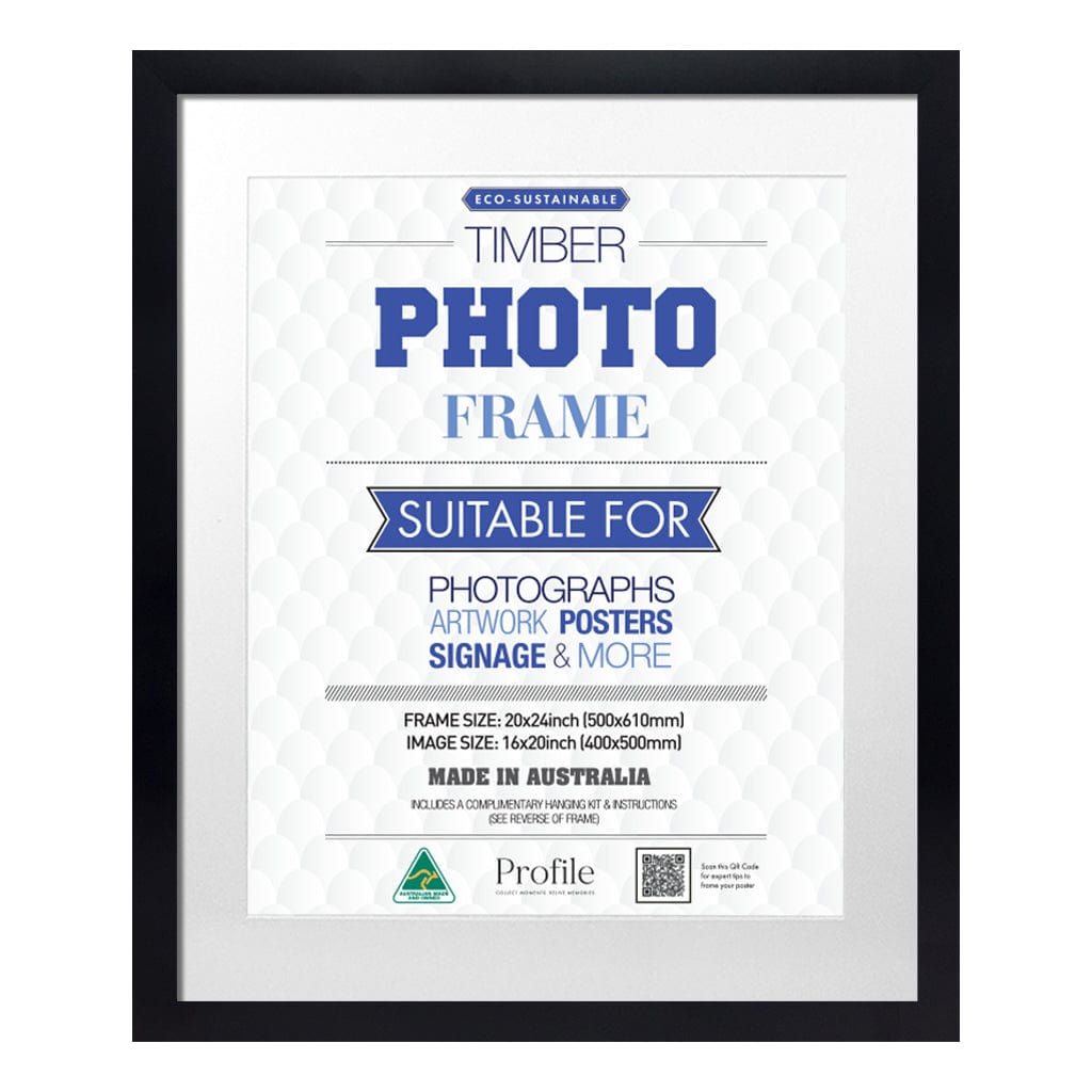Classic Black Poster Picture Frame 20x24in (50x61cm) to suit 16x20 (40x50cm) from our Australian Made Picture Frames collection by Profile Products (Australia) Pty Ltd