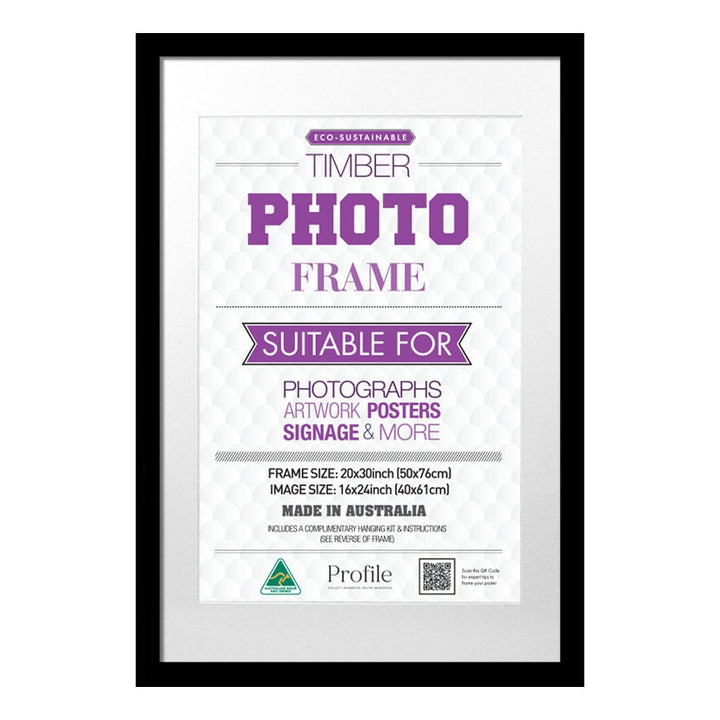 Classic Black Poster Picture Frame 20x30in (51x76cm) to suit 16x24in image from our Australian Made Picture Frames collection by Profile Products (Australia) Pty Ltd