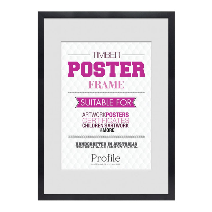 Classic Black Poster Picture Frame A1 (59x84cm) to suit A2 (42x59cm) image from our Australian Made Picture Frames collection by Profile Products (Australia) Pty Ltd