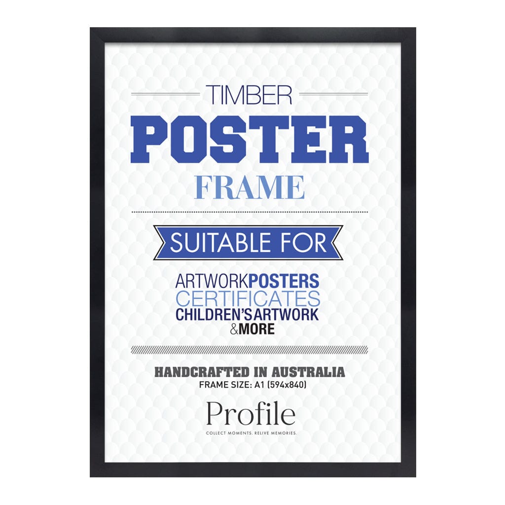 Classic Black Poster Picture Frame A1 (59x84cm) Unmatted from our Australian Made Picture Frames collection by Profile Products (Australia) Pty Ltd
