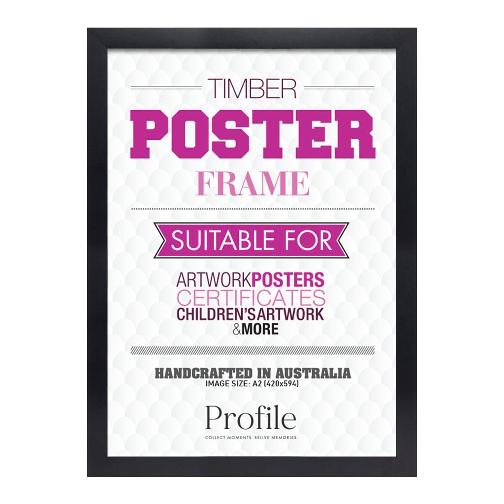 Classic Black Poster Picture Frame A2 (42x59cm) Unmatted from our Australian Made Picture Frames collection by Profile Products (Australia) Pty Ltd