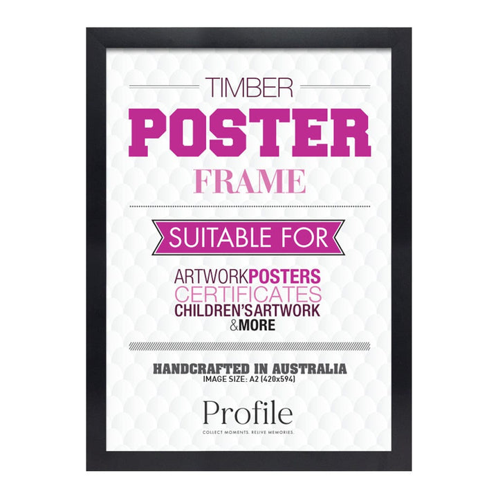 Classic Black Poster Picture Frame A2 (42x59cm) Unmatted from our Australian Made Picture Frames collection by Profile Products (Australia) Pty Ltd