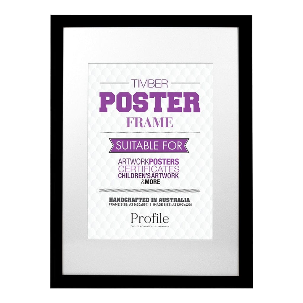 Classic Black Poster Picture Frames A2 (42x59cm) to suit A3 (30x42cm) image from our Australian Made Picture Frames collection by Profile Australia