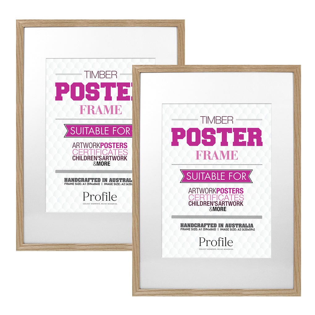 Classic Natural Oak A1/A2 Poster Frame Set (2 Pack) from our Australian Made Picture Frames collection by Profile Products (Australia) Pty Ltd