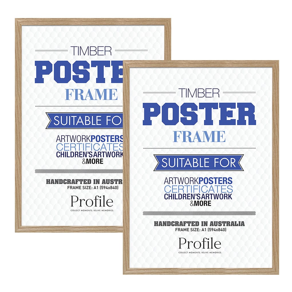 Classic Natural Oak A1 Poster Frame Set (2 Pack) from our Australian Made Picture Frames collection by Profile Products (Australia) Pty Ltd