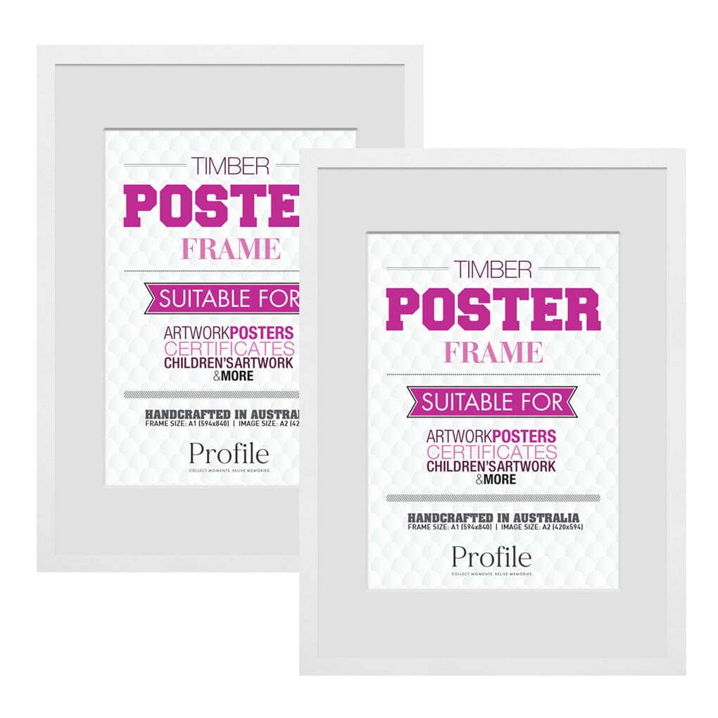 Classic White A1/A2 Poster Frame Set (2 Pack) from our Australian Made Picture Frames collection by Profile Products (Australia) Pty Ltd