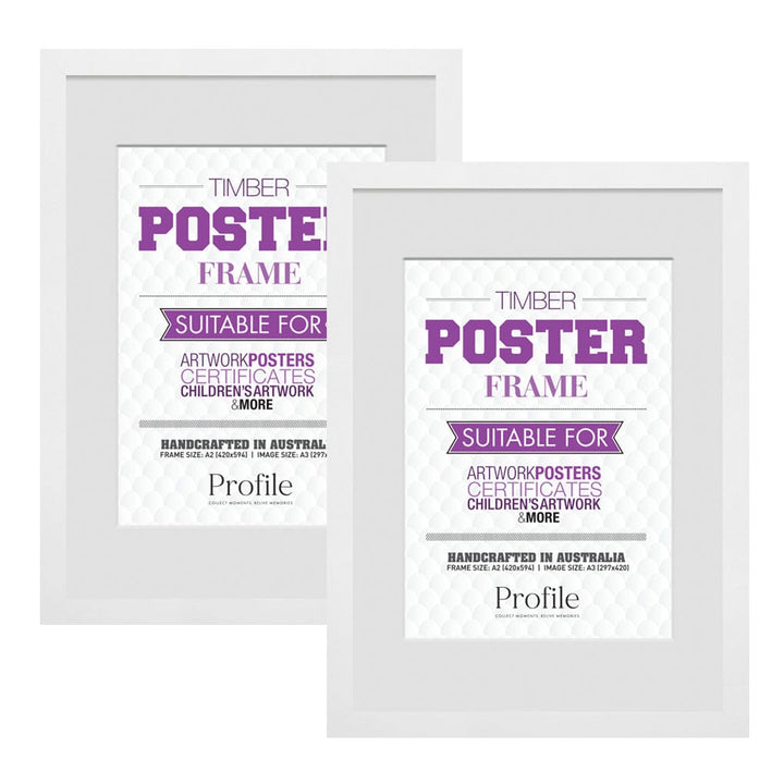 Classic White A2/A3 Poster Frame Set (2 Pack) from our Australian Made Picture Frames collection by Profile Products (Australia) Pty Ltd