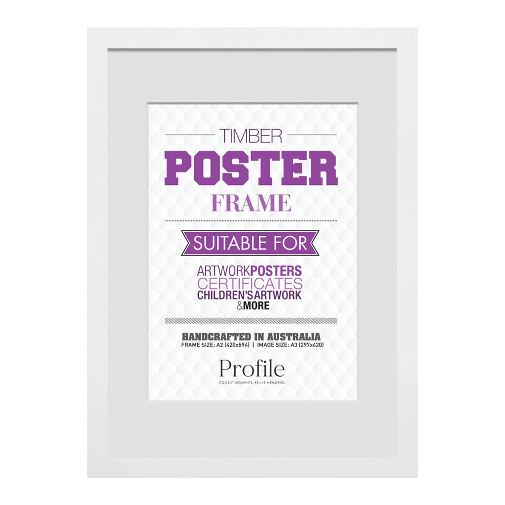 Classic White A2/A3 Poster Frame Set (2 Pack) from our Australian Made Picture Frames collection by Profile Products (Australia) Pty Ltd