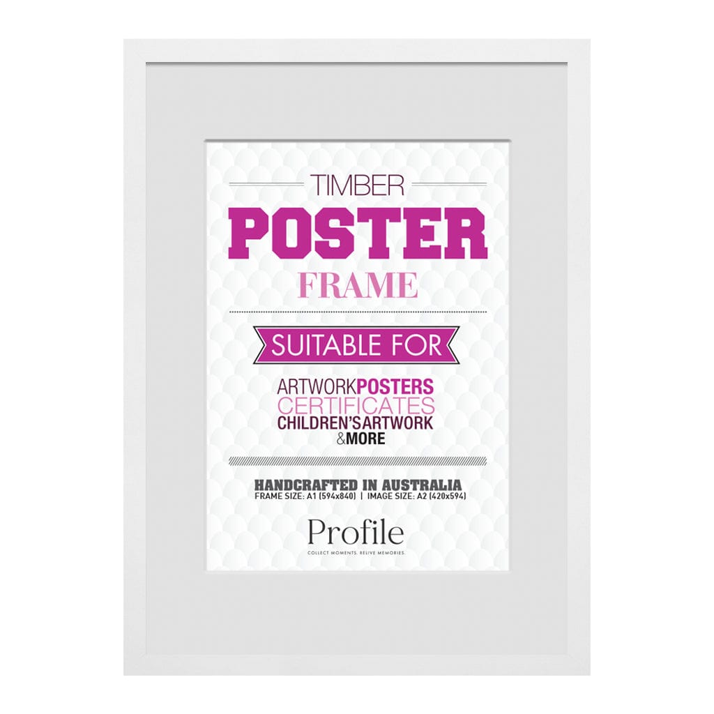 Classic White Timber Poster Picture Frame A1 (59x84cm) to suit A2 (42x59cm) image from our Australian Made Picture Frames collection by Profile Products (Australia) Pty Ltd