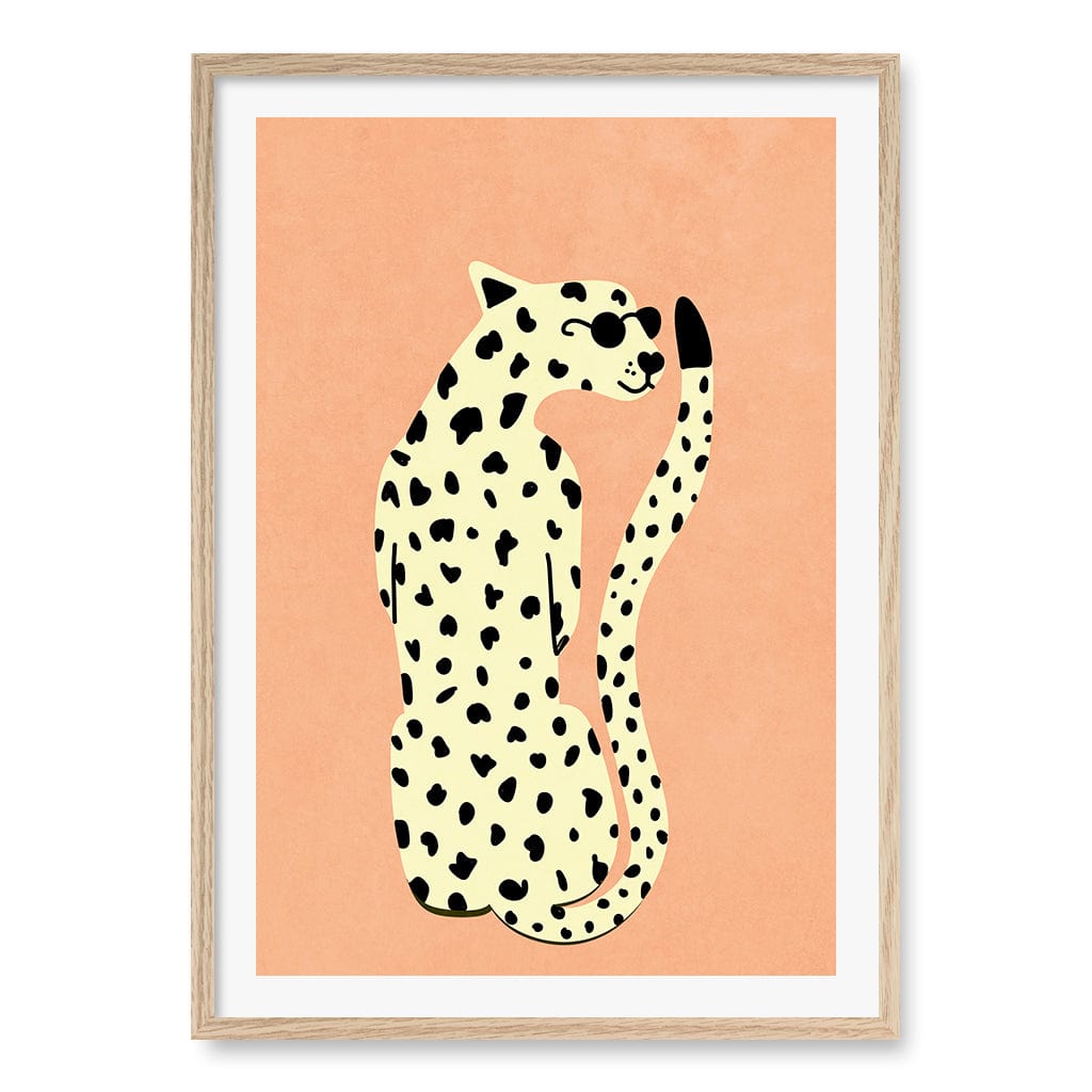 Cool Cheetah Kids Wall Art Print A1 (59.4 x 84.1cm) / Natural Oak Frame / White Border from our Australian Made Framed Wall Art, Prints & Posters collection by Profile Products (Australia) Pty Ltd