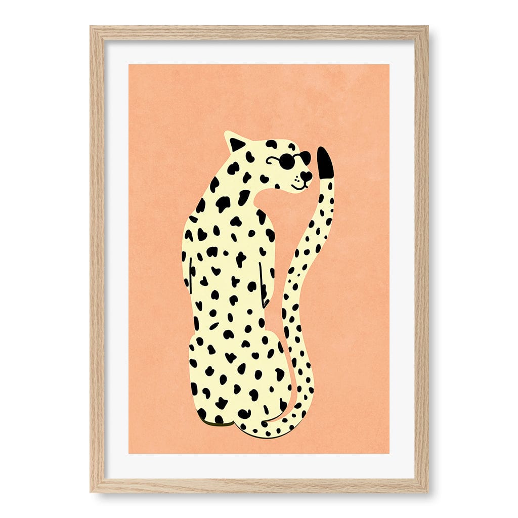 Cool Cheetah Kids Wall Art Print A2 (42 x 59.4cm) / Natural Oak Frame / White Border from our Australian Made Framed Wall Art, Prints & Posters collection by Profile Products (Australia) Pty Ltd