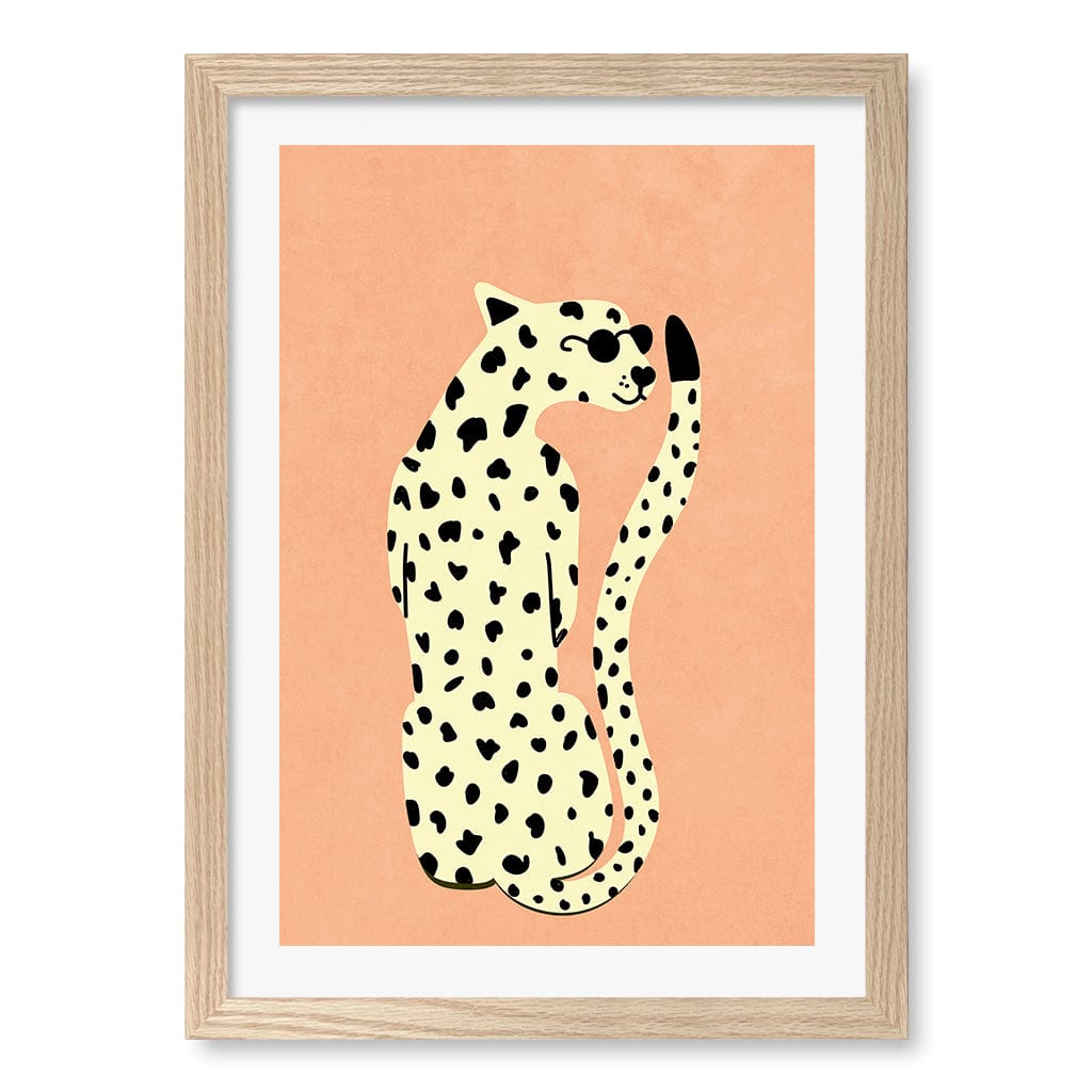 Cool Cheetah Kids Wall Art Print A3 (29.7 x 42cm) / Natural Oak Frame / White Border from our Australian Made Framed Wall Art, Prints & Posters collection by Profile Products (Australia) Pty Ltd