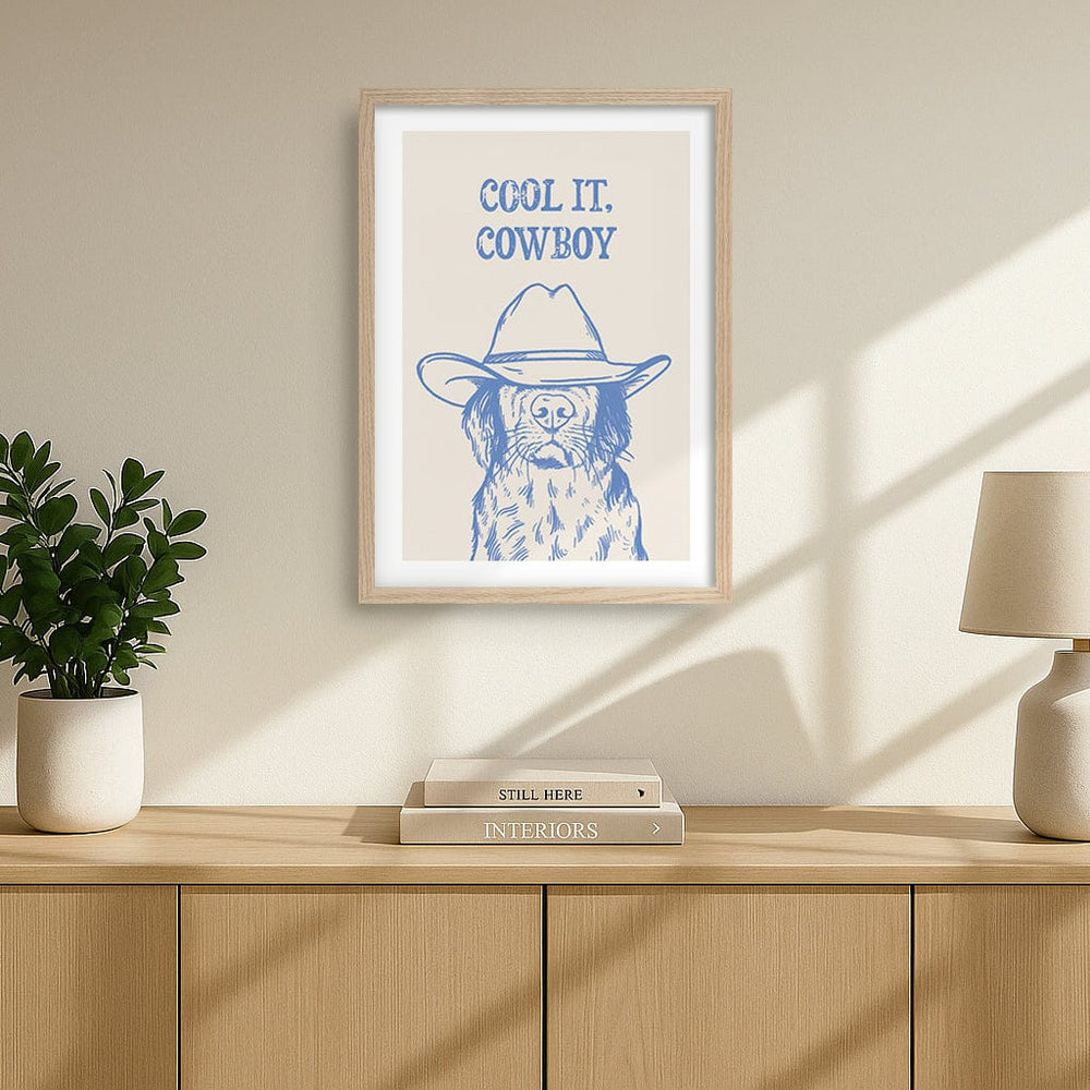 Cool It Cowboy Blue Dog Art Print by Tara Royle from our Australian Made Framed Wall Art, Prints & Posters collection by Profile Australia
