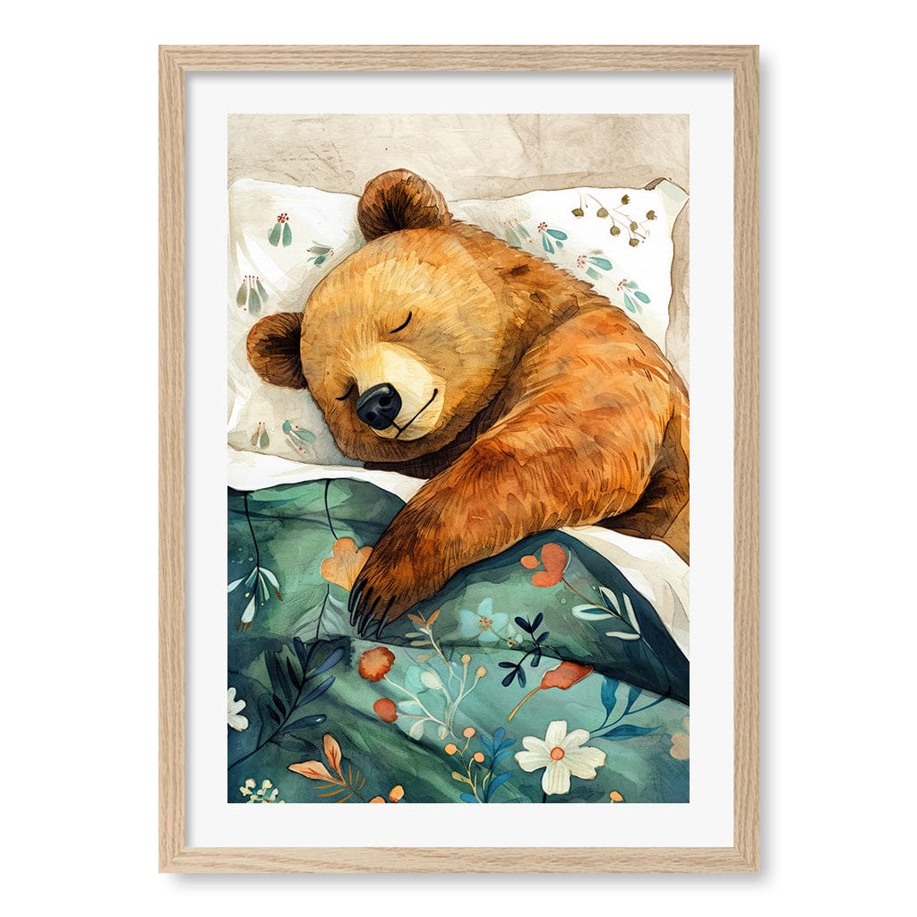 Cosy Bear Dreams Art Print by Justyna Jaszke A4 (21 x 29.7cm) / Natural Oak Frame / White Border from our Australian Made Framed Wall Art, Prints & Posters collection by Profile Australia