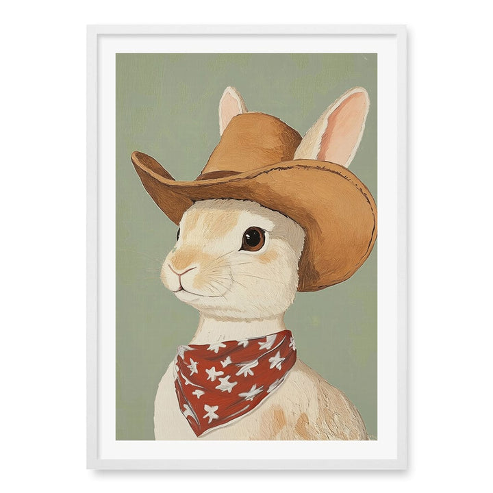 Cowboy Rabbit Wall Art Print A1 (59.4 x 84.1cm) / Matte White Frame / White Border from our Australian Made Framed Wall Art, Prints & Posters collection by Profile Products (Australia) Pty Ltd