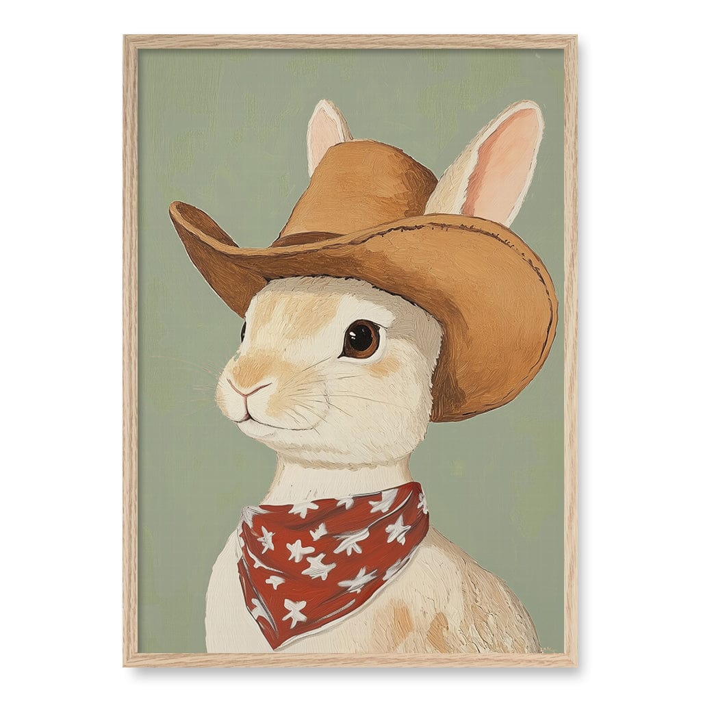 Cowboy Rabbit Wall Art Print A1 (59.4 x 84.1cm) / Natural Oak Frame / No Border from our Australian Made Framed Wall Art, Prints & Posters collection by Profile Products (Australia) Pty Ltd