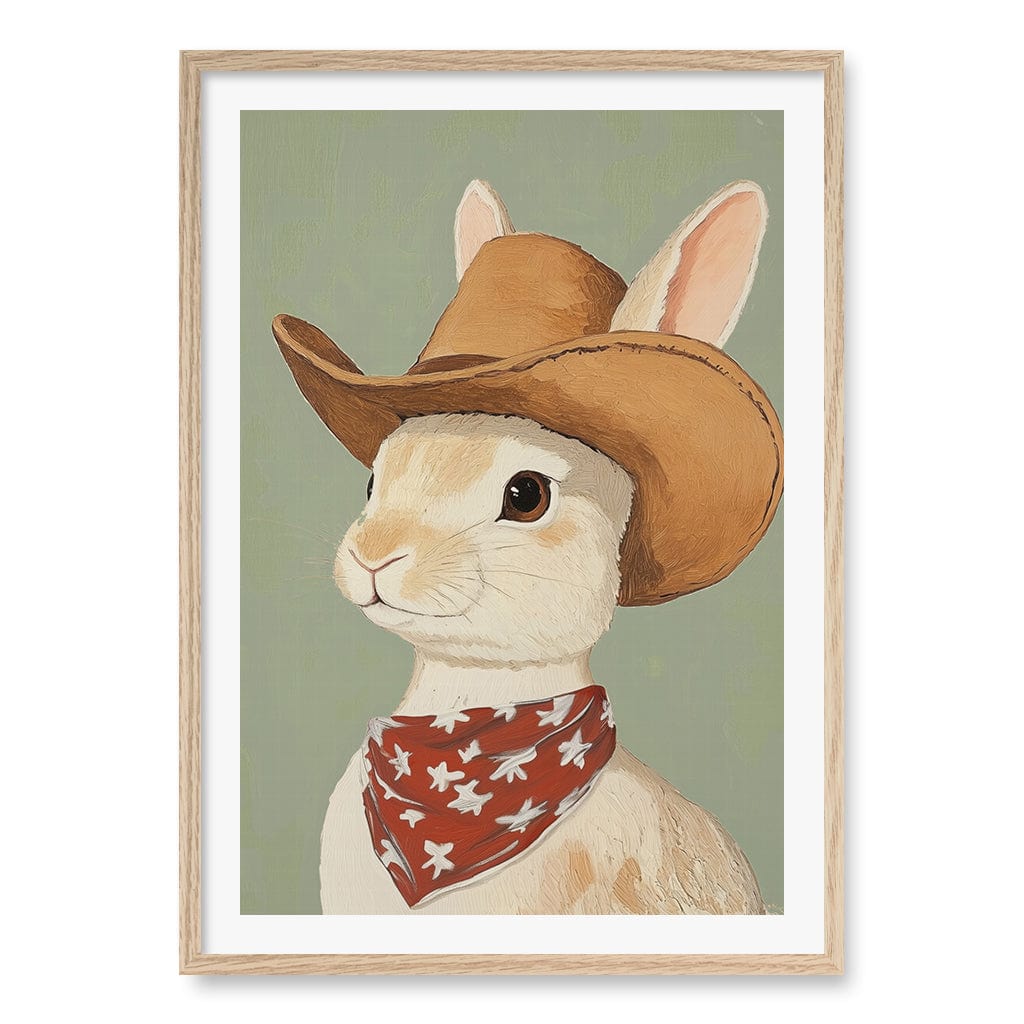Cowboy Rabbit Wall Art Print A1 (59.4 x 84.1cm) / Natural Oak Frame / White Border from our Australian Made Framed Wall Art, Prints & Posters collection by Profile Products (Australia) Pty Ltd
