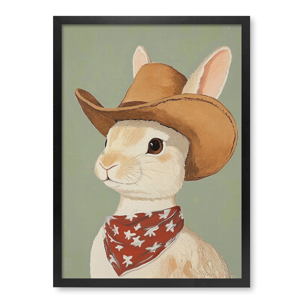 Cowboy Rabbit Wall Art Print A2 (42 x 59.4cm) / Matte Black Frame / No Border from our Australian Made Framed Wall Art, Prints & Posters collection by Profile Products (Australia) Pty Ltd
