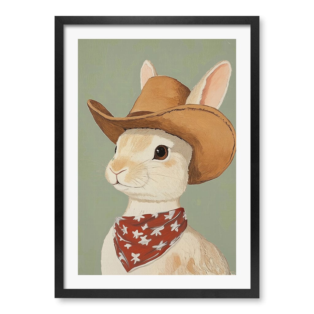 Cowboy Rabbit Wall Art Print A2 (42 x 59.4cm) / Matte Black Frame / White Border from our Australian Made Framed Wall Art, Prints & Posters collection by Profile Products (Australia) Pty Ltd