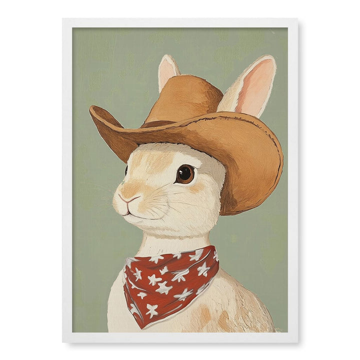 Cowboy Rabbit Wall Art Print A2 (42 x 59.4cm) / Matte White Frame / No Border from our Australian Made Framed Wall Art, Prints & Posters collection by Profile Products (Australia) Pty Ltd
