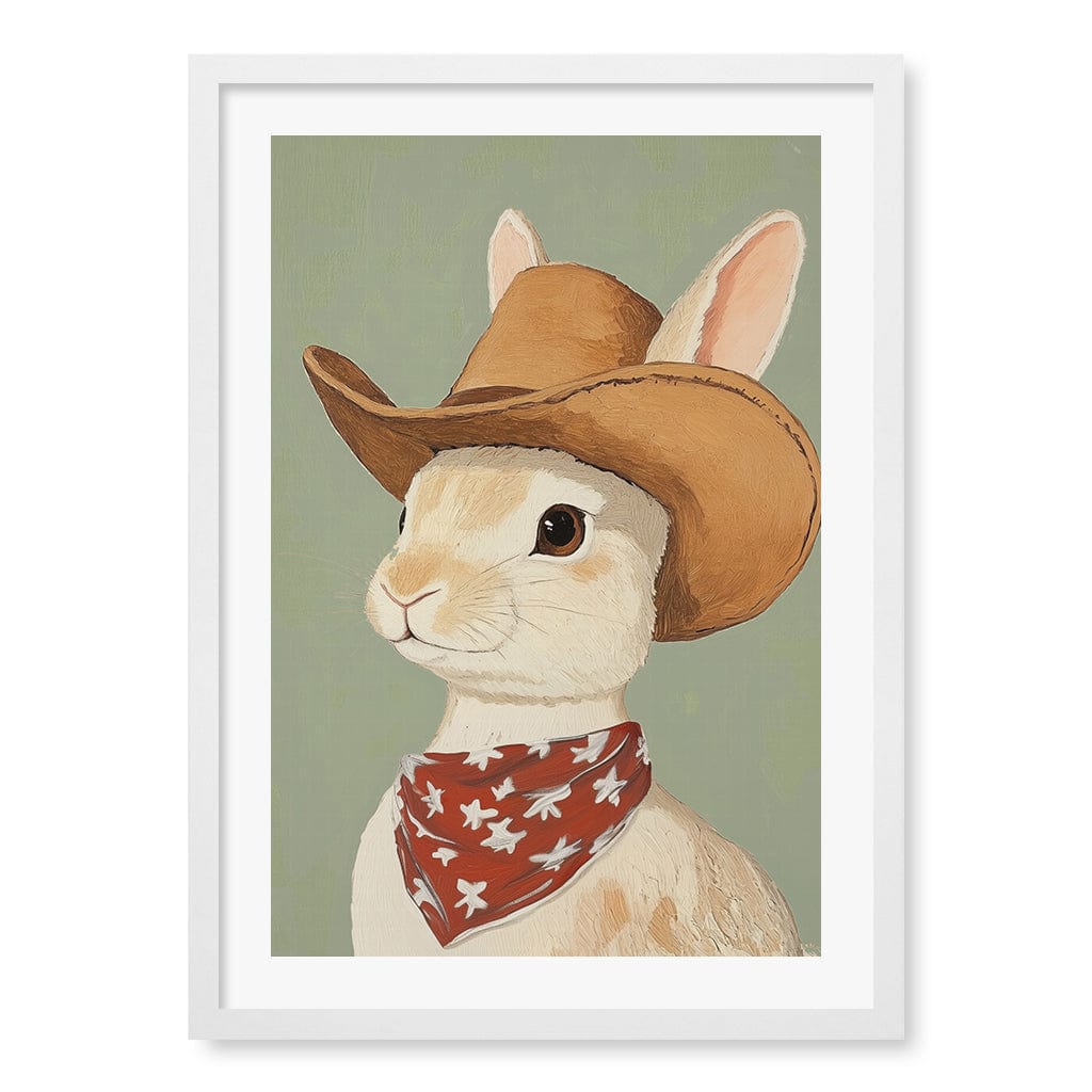 Cowboy Rabbit Wall Art Print A2 (42 x 59.4cm) / Matte White Frame / White Border from our Australian Made Framed Wall Art, Prints & Posters collection by Profile Products (Australia) Pty Ltd
