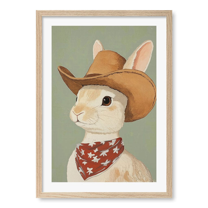 Cowboy Rabbit Wall Art Print A2 (42 x 59.4cm) / Natural Oak Frame / White Border from our Australian Made Framed Wall Art, Prints & Posters collection by Profile Products (Australia) Pty Ltd