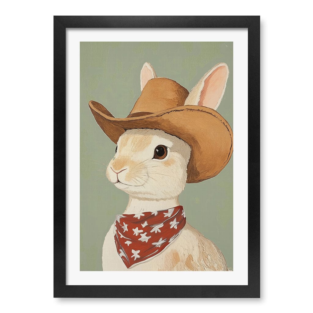 Cowboy Rabbit Wall Art Print A3 (29.7 x 42cm) / Matte Black Frame / White Border from our Australian Made Framed Wall Art, Prints & Posters collection by Profile Products (Australia) Pty Ltd