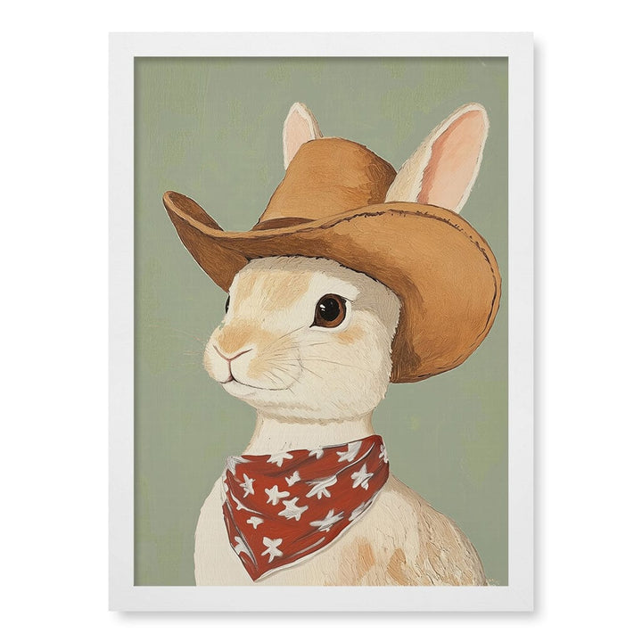 Cowboy Rabbit Wall Art Print A3 (29.7 x 42cm) / Matte White Frame / No Border from our Australian Made Framed Wall Art, Prints & Posters collection by Profile Products (Australia) Pty Ltd