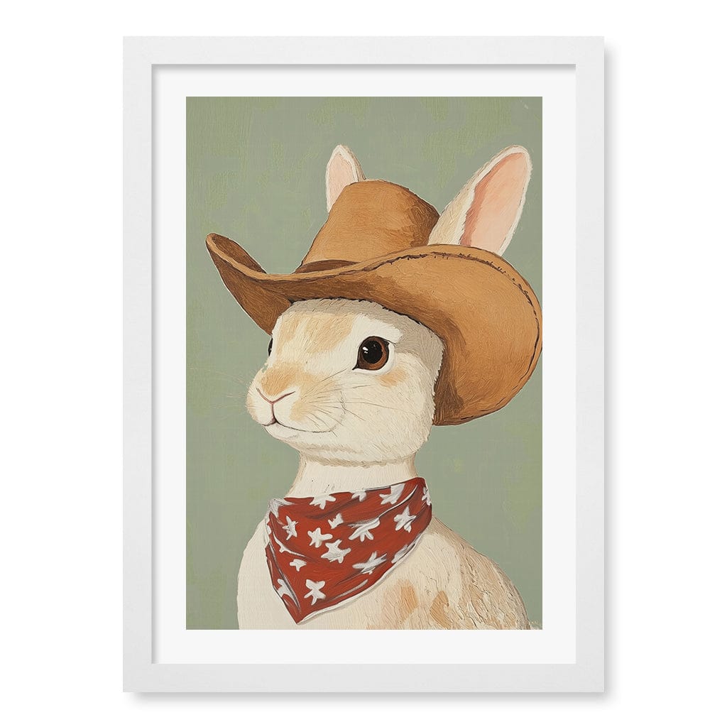 Cowboy Rabbit Wall Art Print A3 (29.7 x 42cm) / Matte White Frame / White Border from our Australian Made Framed Wall Art, Prints & Posters collection by Profile Products (Australia) Pty Ltd