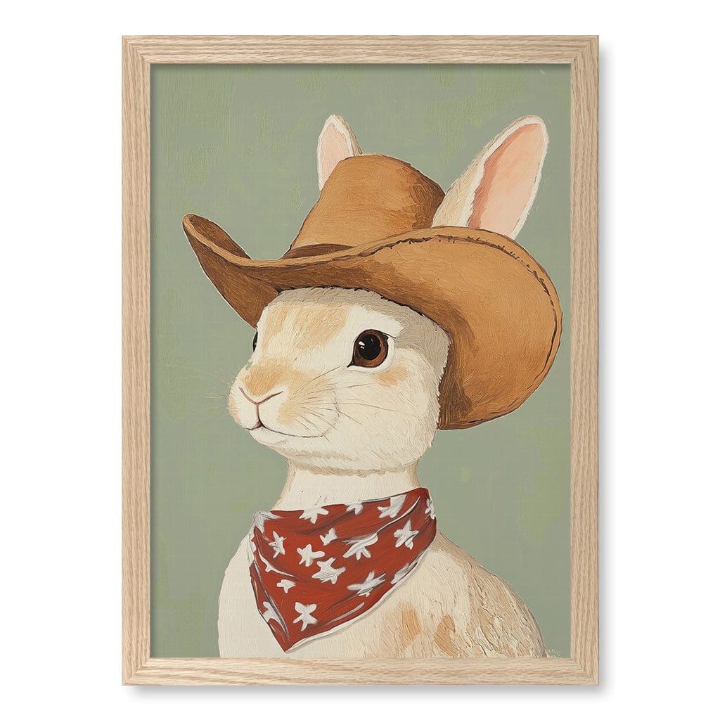 Cowboy Rabbit Wall Art Print A3 (29.7 x 42cm) / Natural Oak Frame / No Border from our Australian Made Framed Wall Art, Prints & Posters collection by Profile Products (Australia) Pty Ltd