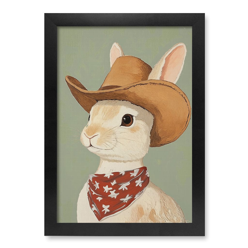 Cowboy Rabbit Wall Art Print A4 (21 x 29.7cm) / Matte Black Frame / No Border from our Australian Made Framed Wall Art, Prints & Posters collection by Profile Products (Australia) Pty Ltd