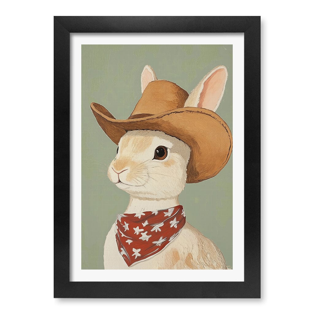 Cowboy Rabbit Wall Art Print A4 (21 x 29.7cm) / Matte Black Frame / White Border from our Australian Made Framed Wall Art, Prints & Posters collection by Profile Products (Australia) Pty Ltd