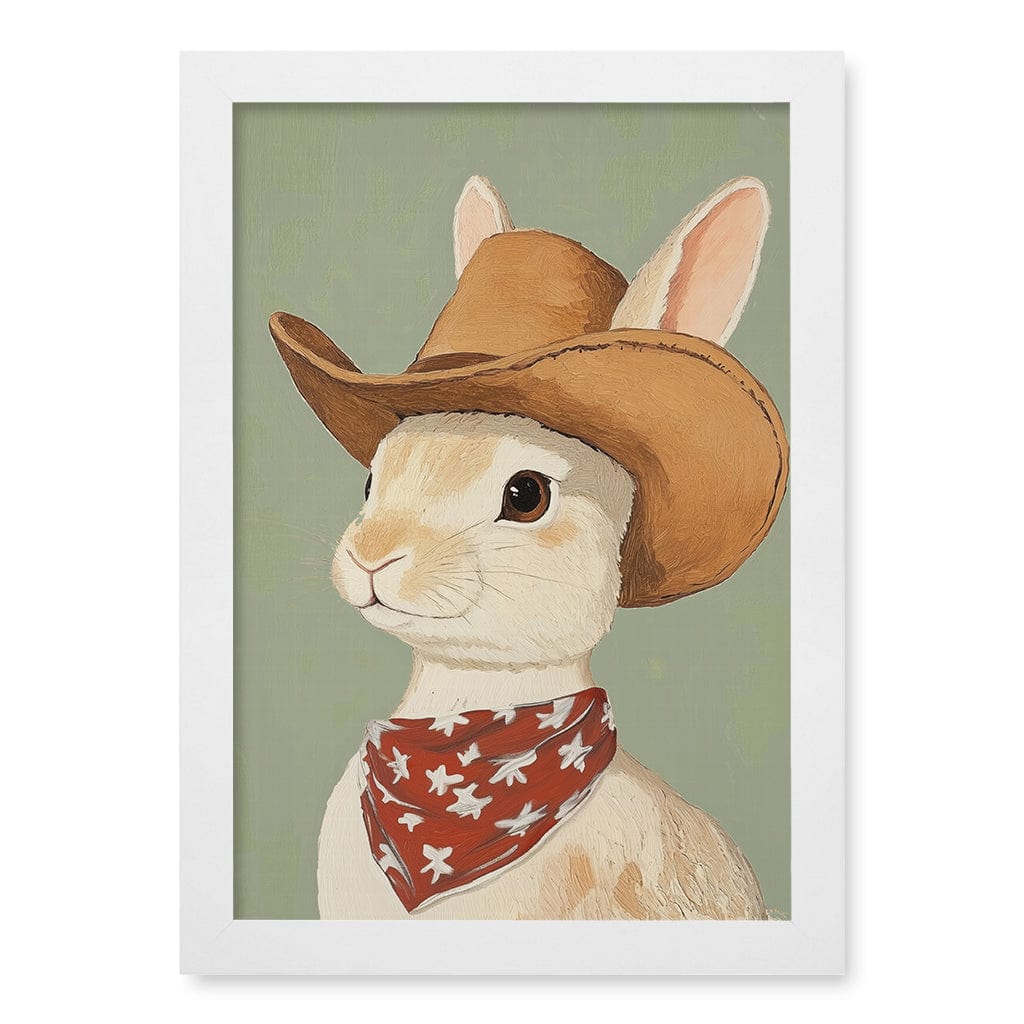Cowboy Rabbit Wall Art Print A4 (21 x 29.7cm) / Matte White Frame / No Border from our Australian Made Framed Wall Art, Prints & Posters collection by Profile Products (Australia) Pty Ltd